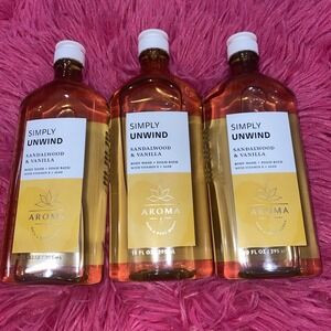 BATH‎ & BODY WORKS SIMPLY UNWIND SANDALWOOD & VANILLA BODY WASH & FOAM BATH 3x